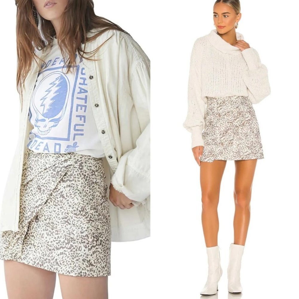 Free People Fake Out Faux Wrap Leaopard Print Skirt !!!